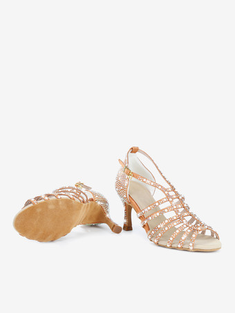 サテン社交ダンスシューズ パール オープントゥ ハイヒール ラテンダンスシューズ