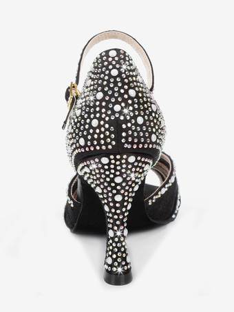 ラテンダンスシューズ サテン オープントゥ パール バックルディテール ボールルームシューズ