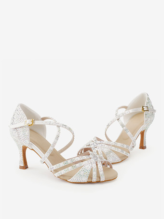 サテン社交ダンスシューズ ラインストーン ストラップ ラテンダンスシューズ