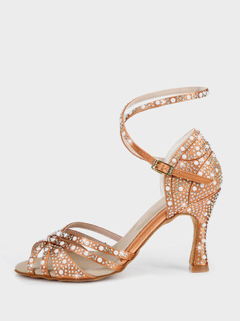 サテン社交ダンスシューズ ラインストーン ストラップ ラテンダンスシューズ