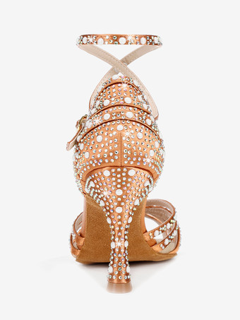 サテン社交ダンスシューズ ラインストーン ストラップ ラテンダンスシューズ