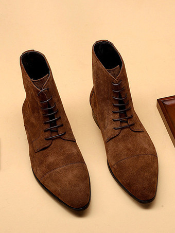 メンズ アンクルブーツ スエードレザー ラウンドトゥ レースアップ ドレスブーツ