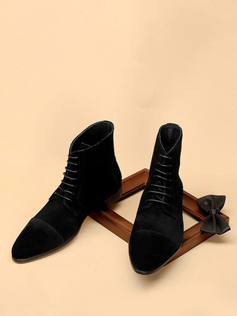 メンズ アンクルブーツ スエードレザー ラウンドトゥ レースアップ ドレスブーツ