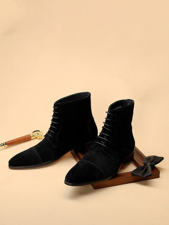 メンズ アンクルブーツ スエードレザー ラウンドトゥ レースアップ ドレスブーツ