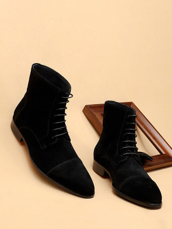 メンズ アンクルブーツ スエードレザー ラウンドトゥ レースアップ ドレスブーツ