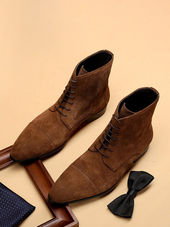 メンズ アンクルブーツ スエードレザー ラウンドトゥ レースアップ ドレスブーツ