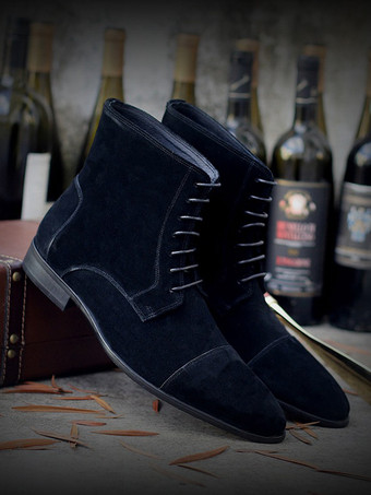 メンズ アンクルブーツ スエードレザー ラウンドトゥ レースアップ ドレスブーツ