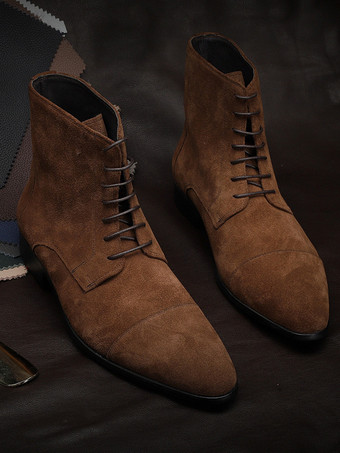 メンズ アンクルブーツ スエードレザー ラウンドトゥ レースアップ ドレスブーツ