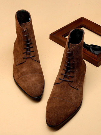 メンズ アンクルブーツ スエードレザー ラウンドトゥ レースアップ ドレスブーツ