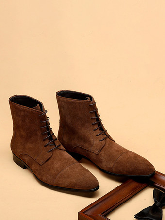 メンズ アンクルブーツ スエードレザー ラウンドトゥ レースアップ ドレスブーツ
