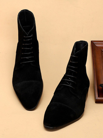 メンズ アンクルブーツ スエードレザー ラウンドトゥ レースアップ ドレスブーツ