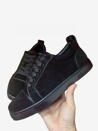 ブラック メンズ ブラック スニーカー ラウンドトゥ レースアップ スケートスニーカー