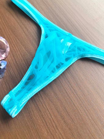 ライトスカイブルーメンズランジェリー 下着 セクシーパンティー ブラック シースルーTバック