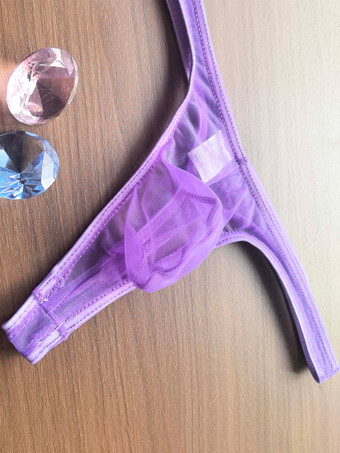 パープル メンズランジェリー 下着 セクシーパンティー ブラック シースルーTバック