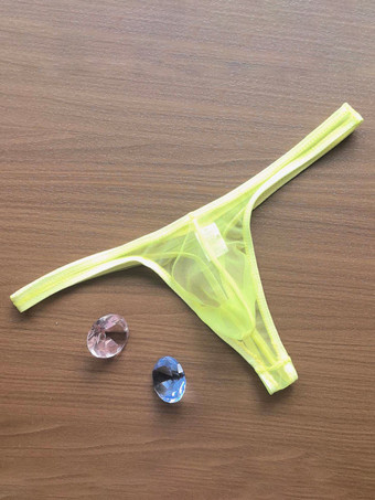 イエローメンズランジェリー 下着 セクシーパンティー ブラック シースルーTバック