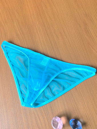 ライトスカイブルーメンズランジェリー セクシーショーツ 透明ホワイト シースルーTバック