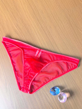 レッド メンズランジェリー セクシーショーツ 透明ホワイト シースルーTバック