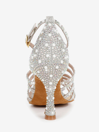 サテン社交ダンスシューズ パール オープントゥ ハイヒール ラテンダンスシューズ