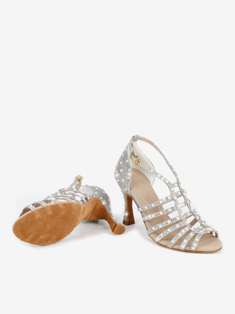 サテン社交ダンスシューズ パール オープントゥ ハイヒール ラテンダンスシューズ