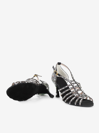 サテン社交ダンスシューズ パール オープントゥ ハイヒール ラテンダンスシューズ