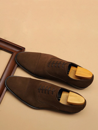 Coffee BrownMen's Oxford Shoes Cowhide Round Toe Lace Up Formal Dress Shoes