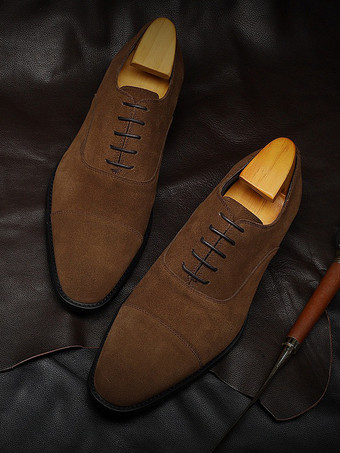 Men's Oxford Shoes Cowhide Round Toe Lace Up Formal Dress Shoes