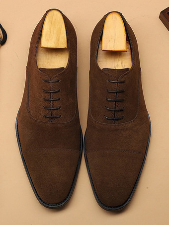 Men's Oxford Shoes Cowhide Round Toe Lace Up Formal Dress Shoes