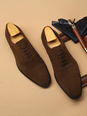 Men's Oxford Shoes Cowhide Round Toe Lace Up Formal Dress Shoes