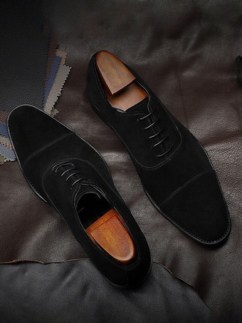 Men's Oxford Shoes Cowhide Round Toe Lace Up Formal Dress Shoes