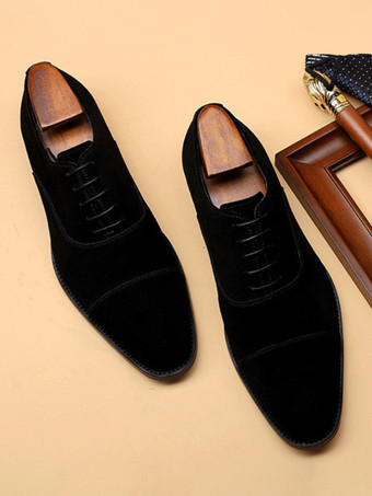 Men's Oxford Shoes Cowhide Round Toe Lace Up Formal Dress Shoes