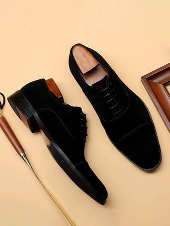 Men's Oxford Shoes Cowhide Round Toe Lace Up Formal Dress Shoes