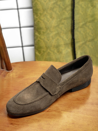 ブラウン メンズ スリッポン ローファー スエードレザー ラウンドトゥ カジュアル ペニーローファー