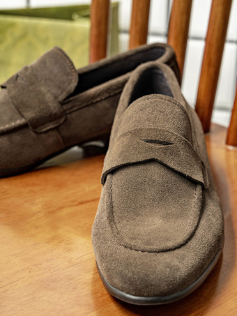 メンズ スリッポン ローファー スエードレザー ラウンドトゥ カジュアル ペニーローファー