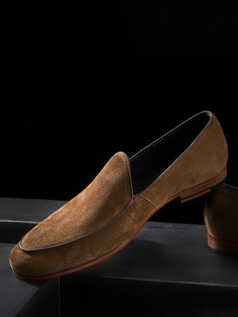 メンズ ドレスローファー スエードレザー ラウンドトゥ スリップオン フォーマルシューズ