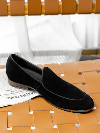 メンズ ドレスローファー スエードレザー ラウンドトゥ スリップオン フォーマルシューズ