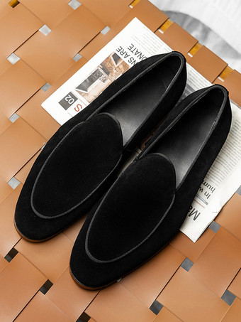 メンズ ドレスローファー スエードレザー ラウンドトゥ スリップオン フォーマルシューズ