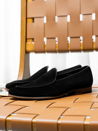 メンズ ドレスローファー スエードレザー ラウンドトゥ スリップオン フォーマルシューズ