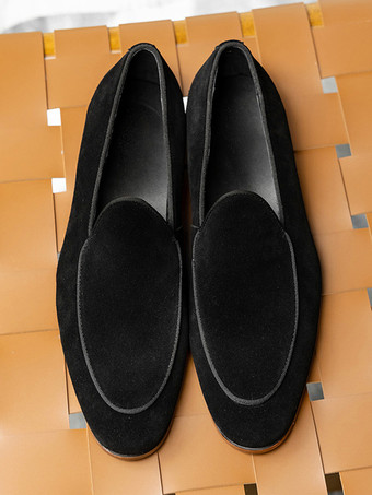 メンズ ドレスローファー スエードレザー ラウンドトゥ スリップオン フォーマルシューズ