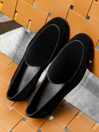 メンズ ドレスローファー スエードレザー ラウンドトゥ スリップオン フォーマルシューズ