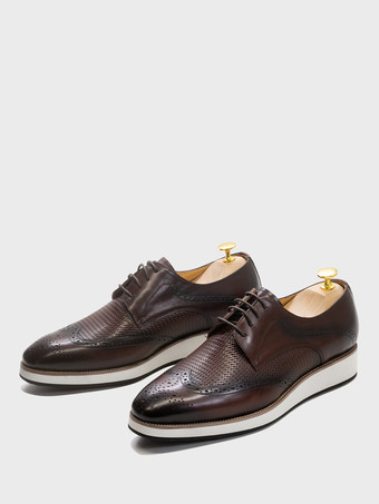ブラウン メンズ ブローグシューズ ラウンドトゥ 本革 ラウンドトゥ レースアップ ウィングチップシューズ