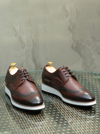 メンズ ブローグシューズ ラウンドトゥ 本革 ラウンドトゥ レースアップ ウィングチップシューズ