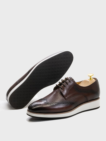 メンズ ブローグシューズ ラウンドトゥ 本革 ラウンドトゥ レースアップ ウィングチップシューズ