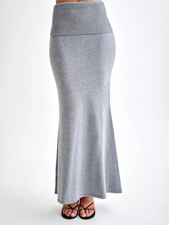 グレイリブニット ハイウエスト ボディコン マキシスカート レディース 2026