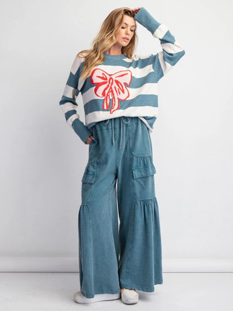 Suéter de punto extragrande con estampado de lazo a rayas para mujer 2026