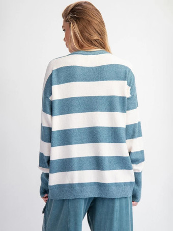 Suéter de punto extragrande con estampado de lazo a rayas para mujer 2026