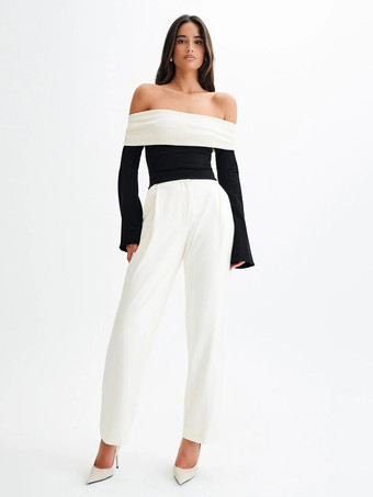 オフショルダー ツートンカラーブロック ニット 長袖トップス レディース 2026