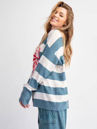 Suéter de punto extragrande con estampado de lazo a rayas para mujer 2026