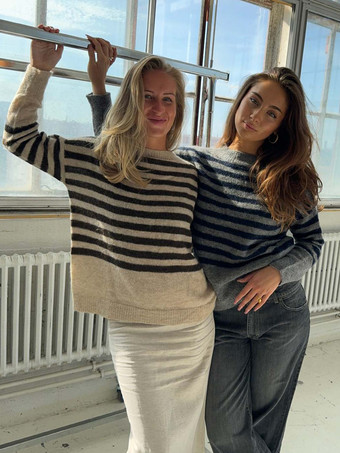 カジュアルストライプニットセーター ルーズフィット クルーネック プルオーバー レディース 2026