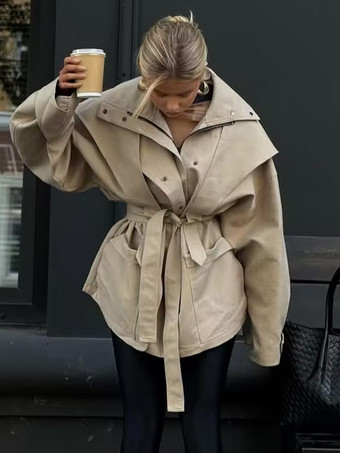 ベルト付きサファリジャケット カーキコート レディース 2026