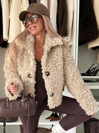 テディフリースジャケット カーリーフェイクファー ボタンアップコート レディース 2026